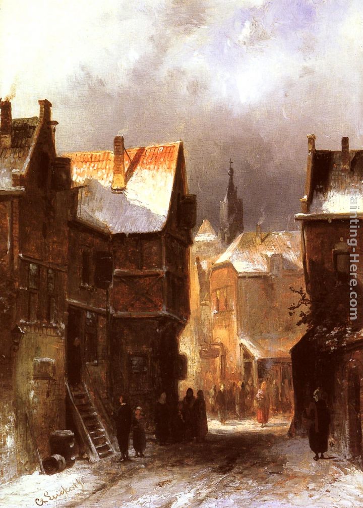 A Dutch Town in Winter painting - Charles Henri Joseph Leickert A Dutch Town in Winter art painting